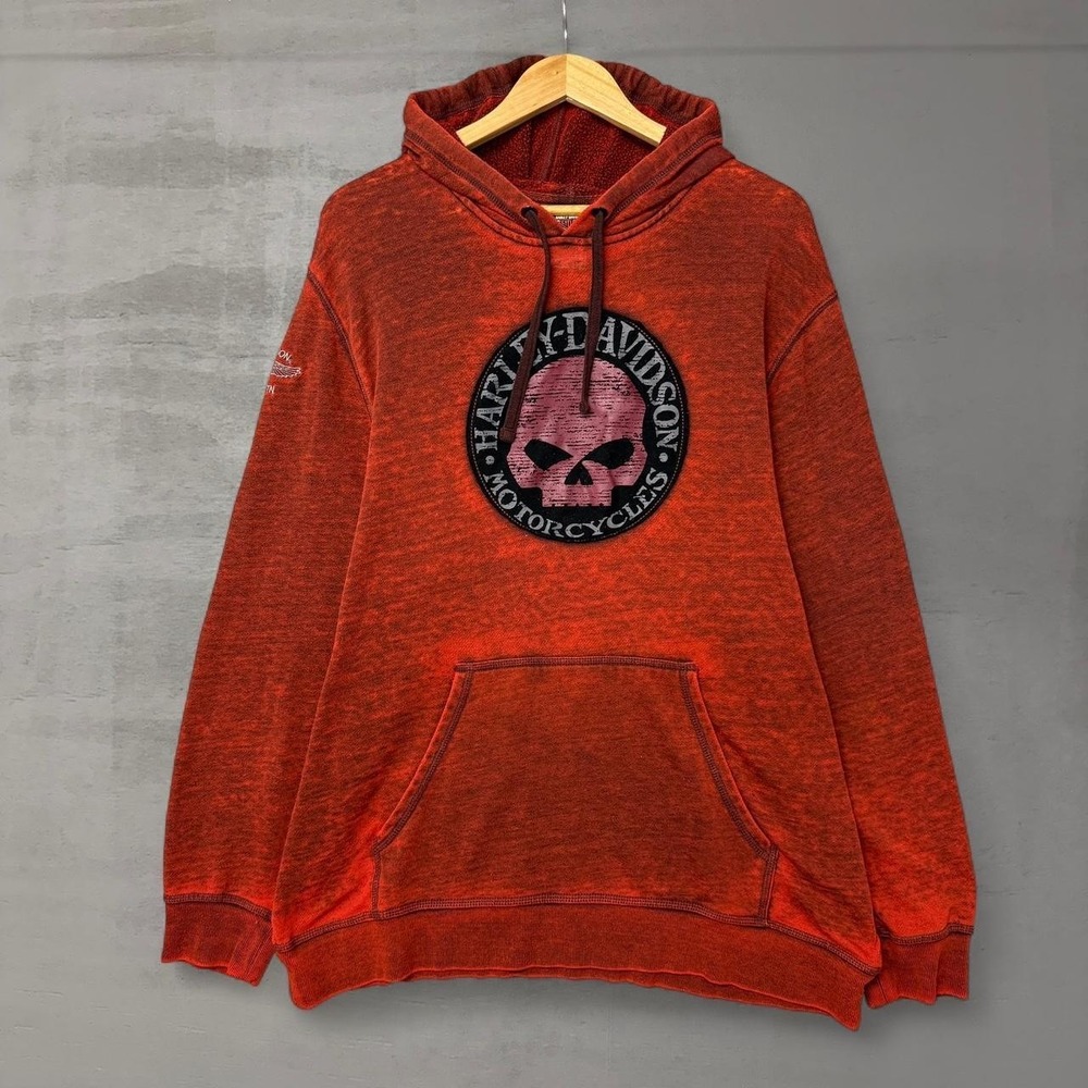Vintage Harley Davidson Red Acid Wash Men's Memphis Tennessee Hoodie XL